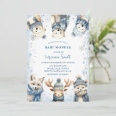 Invitation Fête de naissance Animaux de la forêt enneigée en (Debout devant)