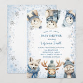 Invitation Fête de naissance Animaux de la forêt enneigée en (Devant / Derrière)