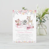 Invitation Fête de naissance animaux de la forêt fille (Debout devant)