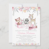 Invitation Fête de naissance animaux de la forêt fille (Devant)