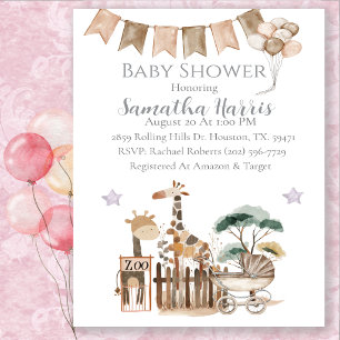Invitation Fête de Naissance Animaux de Zoo à l'Aquarelle Neu