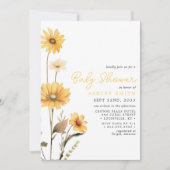 Invitation Fête de Naissance Aquarelle Bohème Fleur Jaune Sau (Devant)