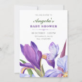 Invitation Fête de naissance aquarelle floraison florale iris (Devant)