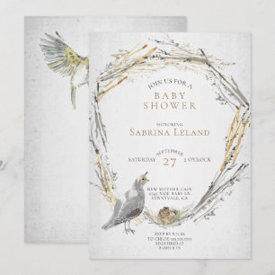 Invitation Fête de Naissance Aquarelle Rustique de Caille et
