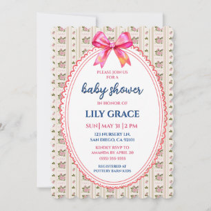 Invitation Fête de Naissance Arc-en-Ciel Rose Vintage et Nœud