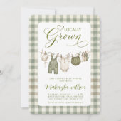 Invitation Fête de Naissance au Thème Sage Vert Gingham Culti (Devant)