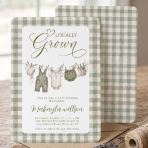 Invitation Fête de Naissance au Thème Sage Vert Gingham Culti
