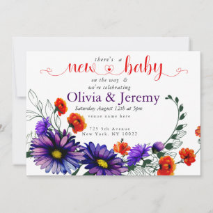 Invitation Fête de Naissance aux Fleurs Sauvages Orange et Vi