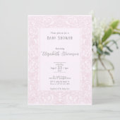 Invitation Fête de naissance avec des volutes roses élégantes (Debout devant)