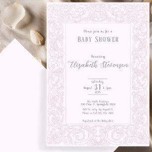 Invitation Fête de naissance avec des volutes roses élégantes