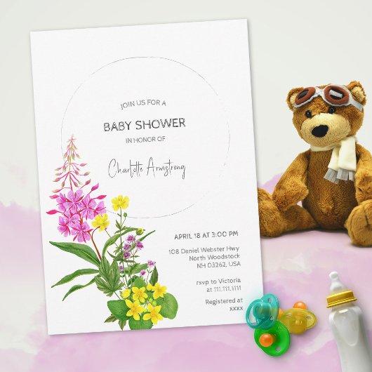 Invitation Fête de Naissance avec Écriture de Fleur Sauvage R