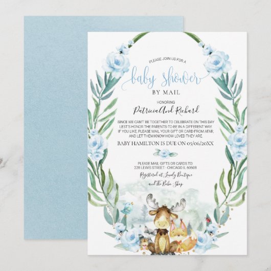 Invitation Fête de naissance avec verdure florale forestière (Devant / Derrière)