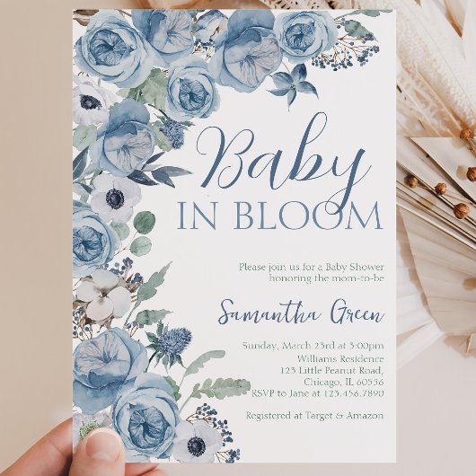 Invitation Fête de naissance Baby Boy in Bloom