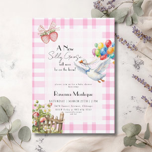 Invitation Fête de Naissance Ballons à Carreaux Roses Canard 
