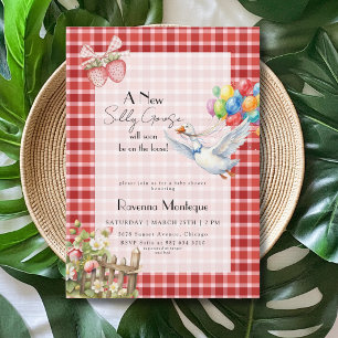 Invitation Fête de Naissance Ballons à carreaux rouges Canard