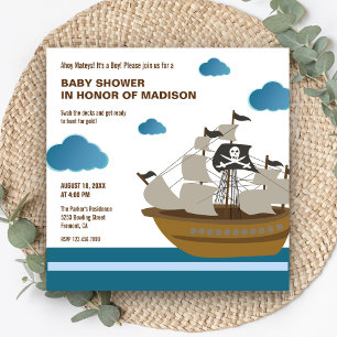 Invitation Fête de Naissance Bateau Pirate Mignon