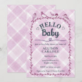 Invitation Fête de naissance bébé 006 Gingham Aquarelle Oisea (Devant / Derrière)