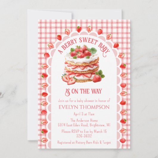 Invitation Fête de naissance Bébé 007 Gingham Rouge Gâteau au (Devant)