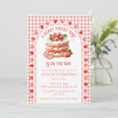 Invitation Fête de naissance Bébé 007 Gingham Rouge Gâteau au (Debout devant)