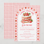 Invitation Fête de naissance Bébé 007 Gingham Rouge Gâteau au (Devant / Derrière)