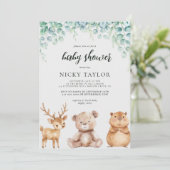 Invitation Fête de Naissance Bébé Animaux Mignons Verdure de  (Debout devant)