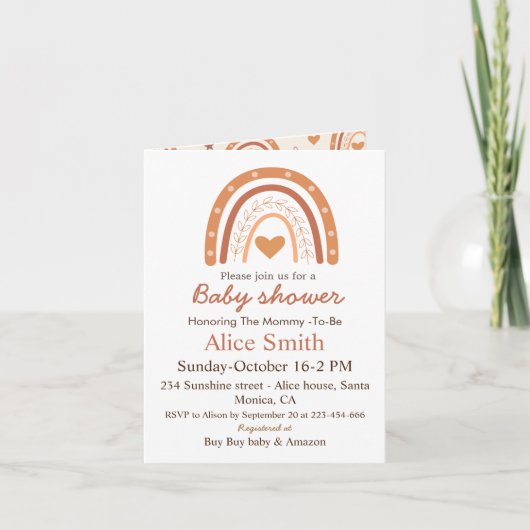 Invitation Fête de naissance bébé arc-en-ciel boho Terracotta (Devant)