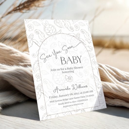 Invitation Fête de Naissance Bébé Bientôt Mer Neutre Côtière