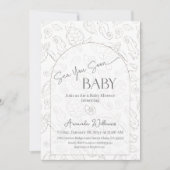Invitation Fête de Naissance Bébé Bientôt Mer Neutre Côtière (Devant)