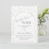 Invitation Fête de Naissance Bébé Bientôt Mer Neutre Côtière (Debout devant)