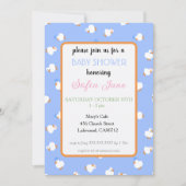 Invitation Fête de naissance bébé bleu canards mignons illust (Devant)