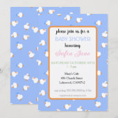 Invitation Fête de naissance bébé bleu canards mignons illust (Devant / Derrière)