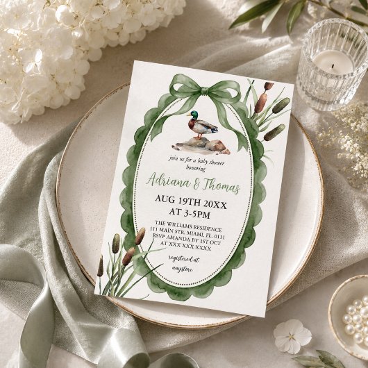 Invitation Fête de naissance bébé canard colvert vert