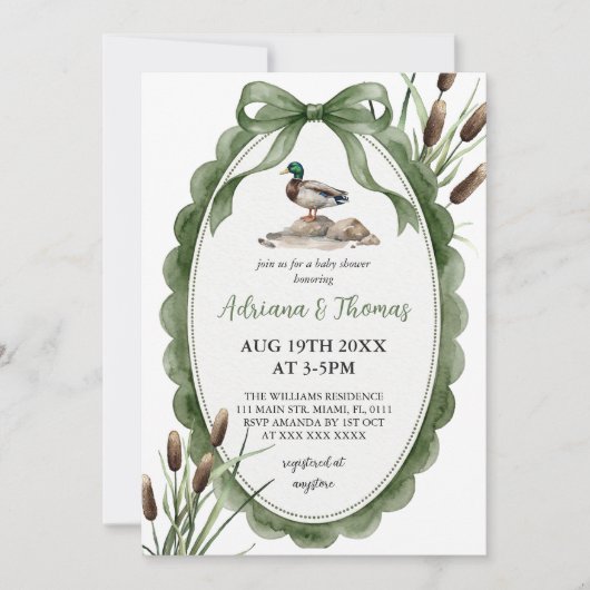 Invitation Fête de naissance bébé canard colvert vert (Devant)