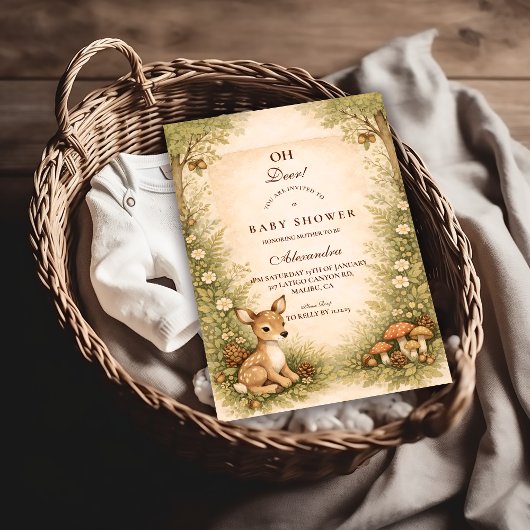 Invitation Fête de naissance Bébé Cerf de conte de fées