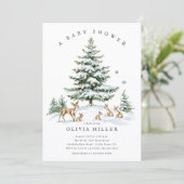 Invitation Fête de Naissance Bébé Cerf de la Forêt d'Hiver (Debout devant)
