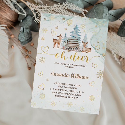 Invitation Fête de Naissance Bébé Cerf d'Hiver
