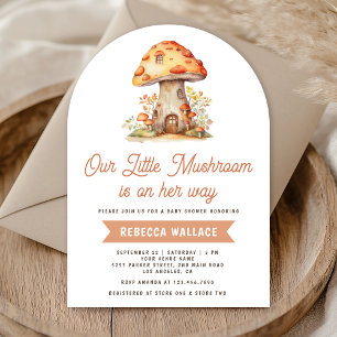 Invitation Fête de naissance Bébé Champignon Forêt Bois Rusti