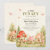 Invitation Fête de Naissance Bébé Champignon Forêt Enchantée (Devant / Derrière)