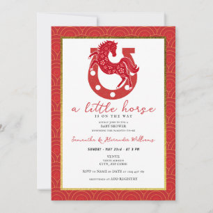 Invitation Fête de naissance Bébé Cheval Floral Fers à Cheval