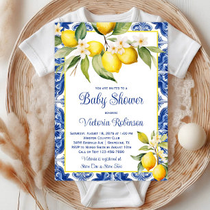 Invitation Fête de naissance Bébé Citron Carrelage Azulejo Mé