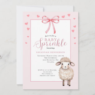 Invitation Fête de Naissance Bébé Douce Agneau Rose Ruban