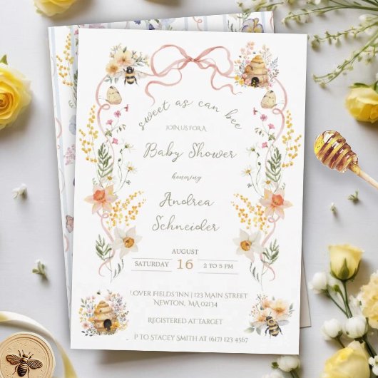 Invitation Fête de Naissance Bébé Douce Comme une Abeille Aqu