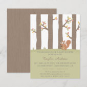 Invitation Fête de Naissance Bébé Écureuil Forêt Automne (Devant / Derrière)