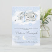 Invitation Fête de naissance bébé éléphant garçon à l'heure d (Debout devant)