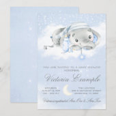 Invitation Fête de naissance bébé éléphant garçon à l'heure d (Devant / Derrière)
