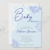 Invitation Fête de naissance bébé en fleurs moderne bleu (Devant)