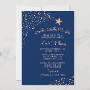 Invitation Fête de Naissance Bébé Étoile Filante Rose Navy