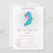 Invitation Fête de Naissance Bébé Étoiles Licorne Mignonnes (Devant)