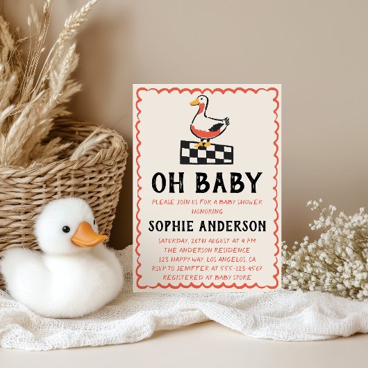 Invitation Fête de Naissance Bébé Fait Main Rustique Oie