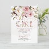 Invitation Fête de naissance Bébé Fille ArtsApp H2 Rose Pouss (Debout devant)